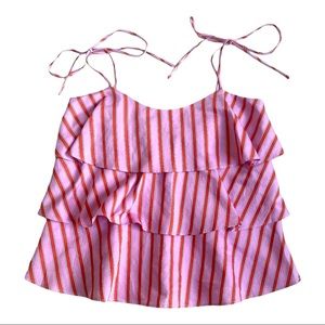 MDS Stripes Pink/Orange Ruffle Tank